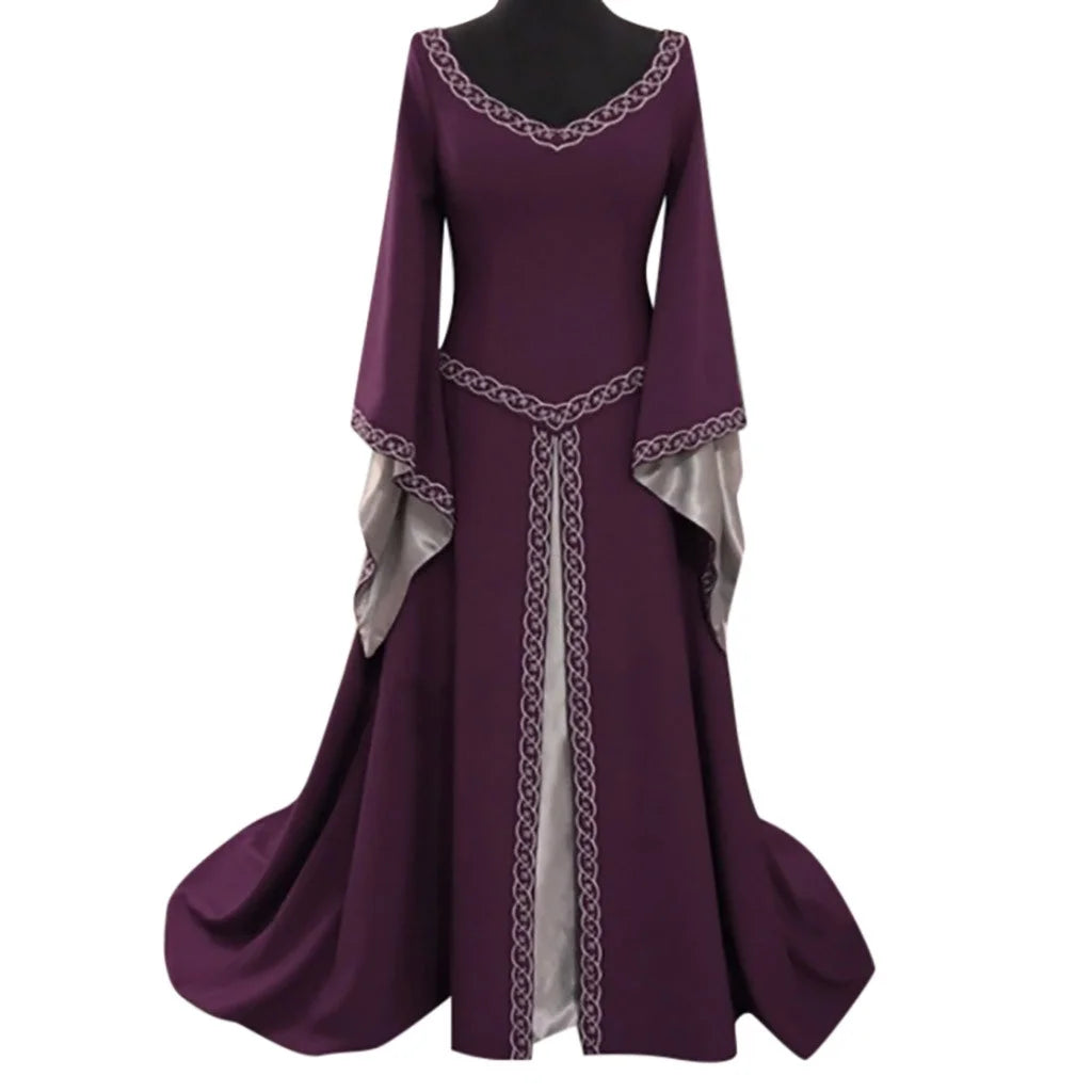 Women Retro Renaissance Dresses Medieval Costume Lace up Irish over Dress Peasant Fairy Dress Ball Gown Halloween Dresses Clearance 2025 Z Purple Large