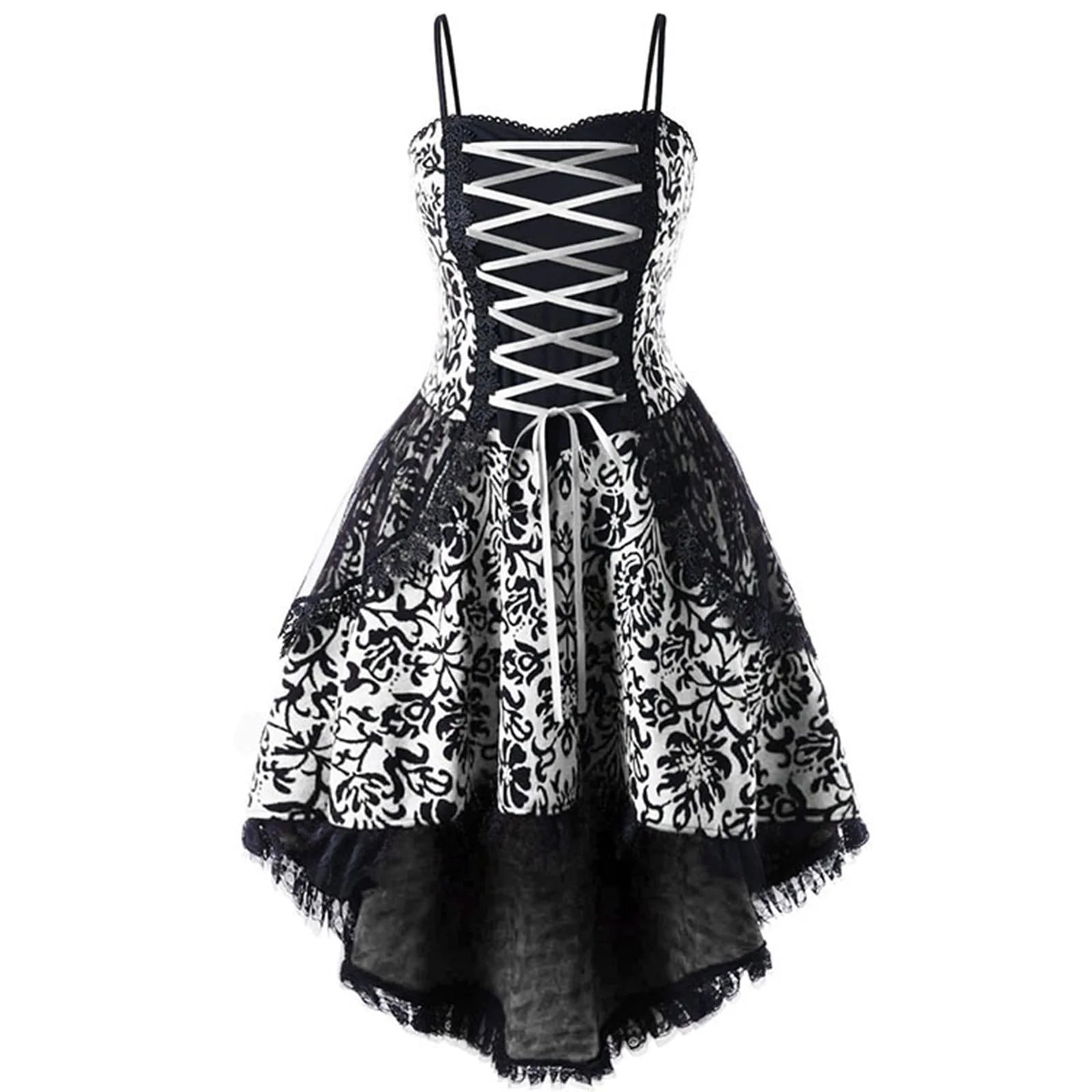 Womens Goth Corset Dress Steampunk Dresses Sleeveless Lace Trim Swing Clothes Spaghetti Strap Cocktail Dress plus Size Masquerade Ball Gowns of the Day Today Only