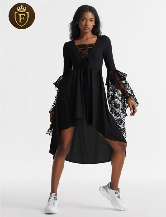 Vintage •Womens Gothic Dress plus Size Flare Sleeve Dress Skull Lace Print Steampunk Dresses Cocktail Dresses Flowy Goth Corset Dress Maxi Wedding Guest Dresses Summer Savings