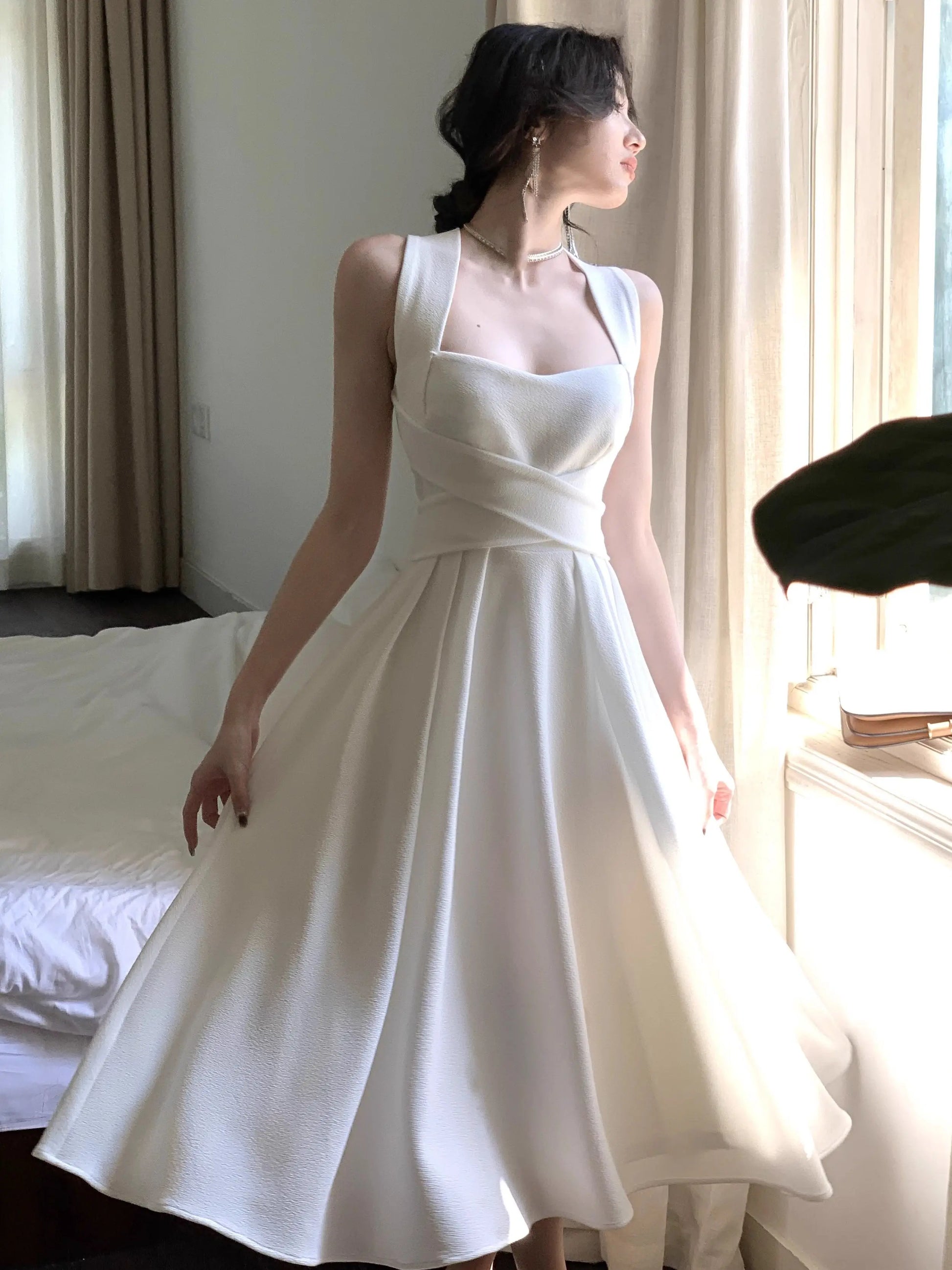 2025 Summer New Elegant Fashion Midi Bandage Slim Dress for Women Lady One Piece Party Clothing Outfits Vestidos