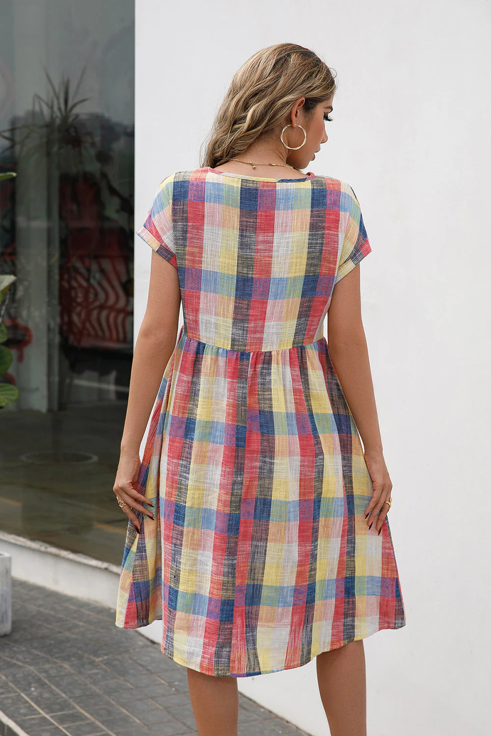 Ivy Lane Plaid round Neck Cap Sleeve Dress