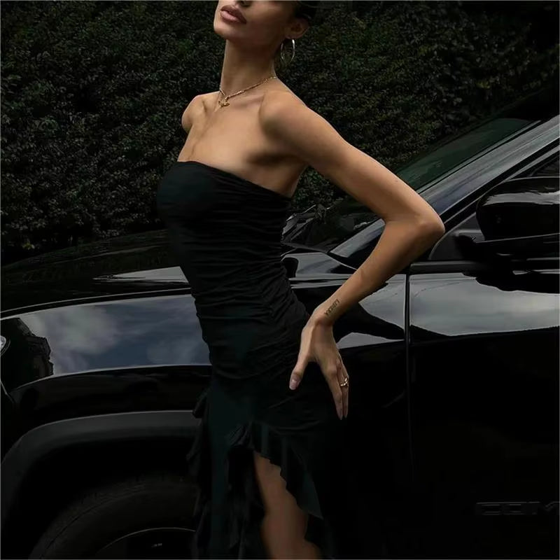 Sexy Tassel Fairy Dress Aesthetic Tube Tops 2024 Summer Irregular Midi Dresses Elegant Beach Party Outfits Women'S Robe Vestidos