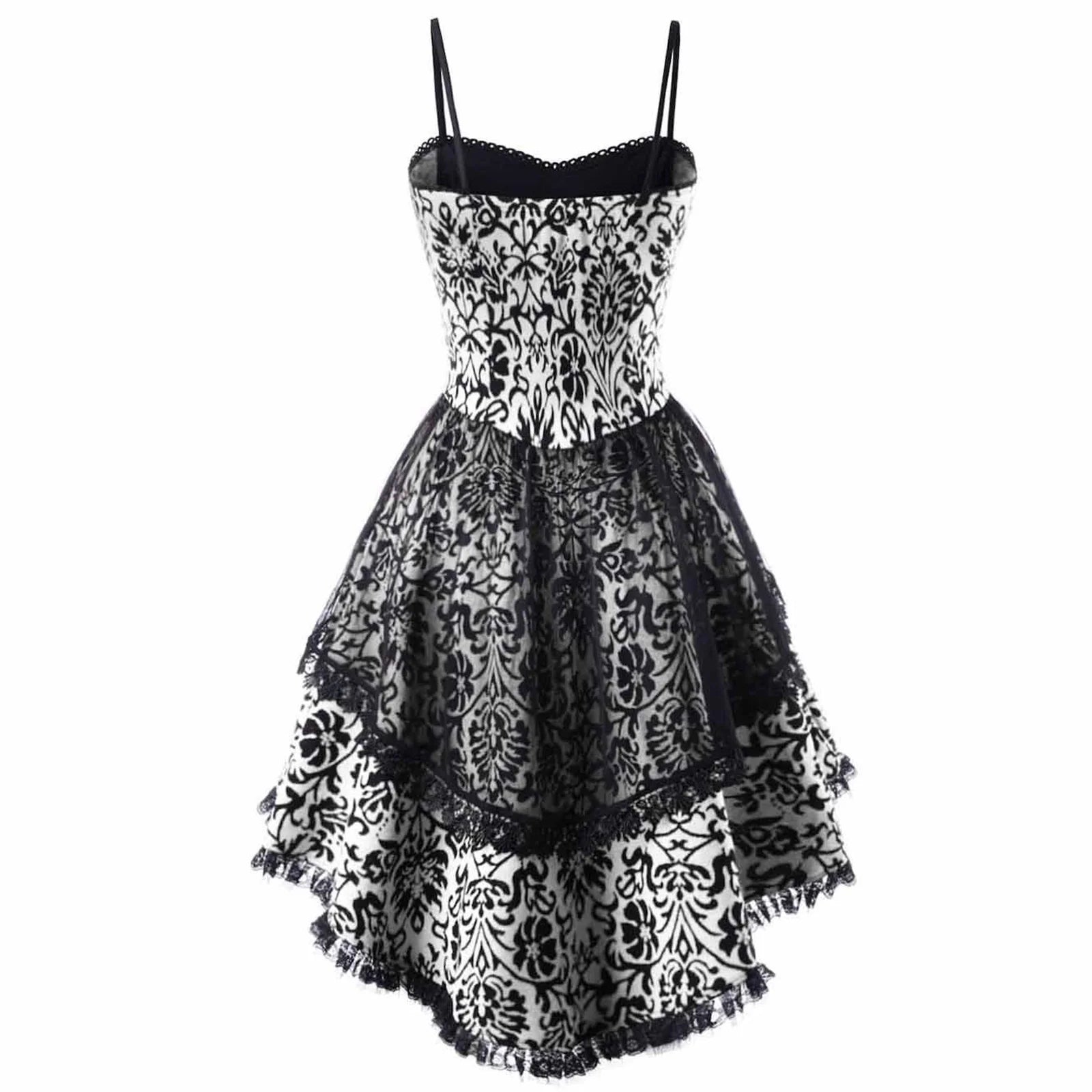 Womens Goth Corset Dress Steampunk Dresses Sleeveless Lace Trim Swing Clothes Spaghetti Strap Cocktail Dress plus Size Masquerade Ball Gowns of the Day Today Only