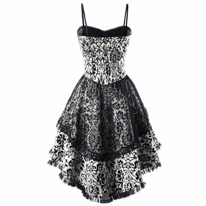 Womens Goth Corset Dress Steampunk Dresses Sleeveless Lace Trim Swing Clothes Spaghetti Strap Cocktail Dress plus Size Masquerade Ball Gowns of the Day Today Only
