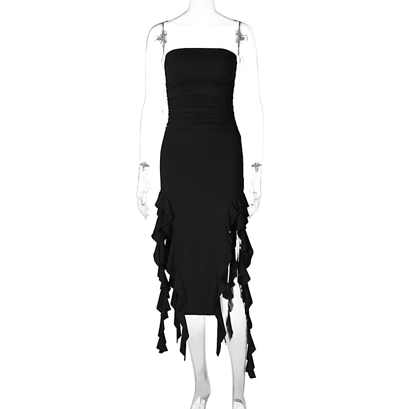 Sexy Tassel Fairy Dress Aesthetic Tube Tops 2024 Summer Irregular Midi Dresses Elegant Beach Party Outfits Women'S Robe Vestidos