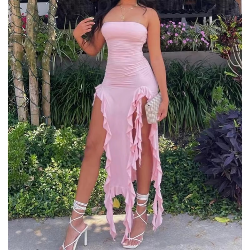 Sexy Tassel Fairy Dress Aesthetic Tube Tops 2024 Summer Irregular Midi Dresses Elegant Beach Party Outfits Women'S Robe Vestidos