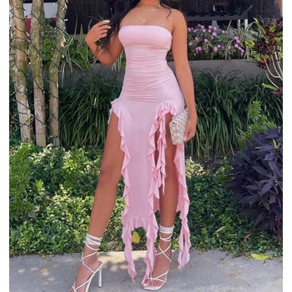 Sexy Tassel Fairy Dress Aesthetic Tube Tops 2024 Summer Irregular Midi Dresses Elegant Beach Party Outfits Women'S Robe Vestidos