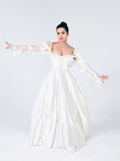 Simple A-Line Wedding Dresses Lace Floor-Length Full Sleeve Bow Brides Gown Custom Made 2025