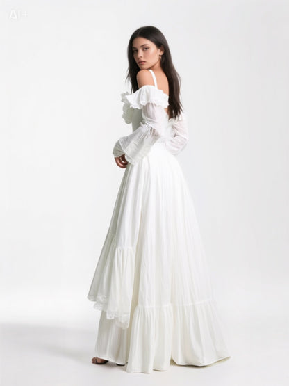 Simple A-Line Wedding Dresses Lace Floor-Length Full Sleeve Bow Brides Gown Custom Made 2025