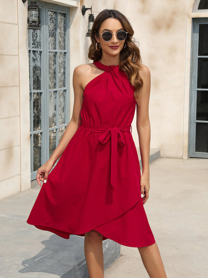 Tied round Neck Sleeveless Dress