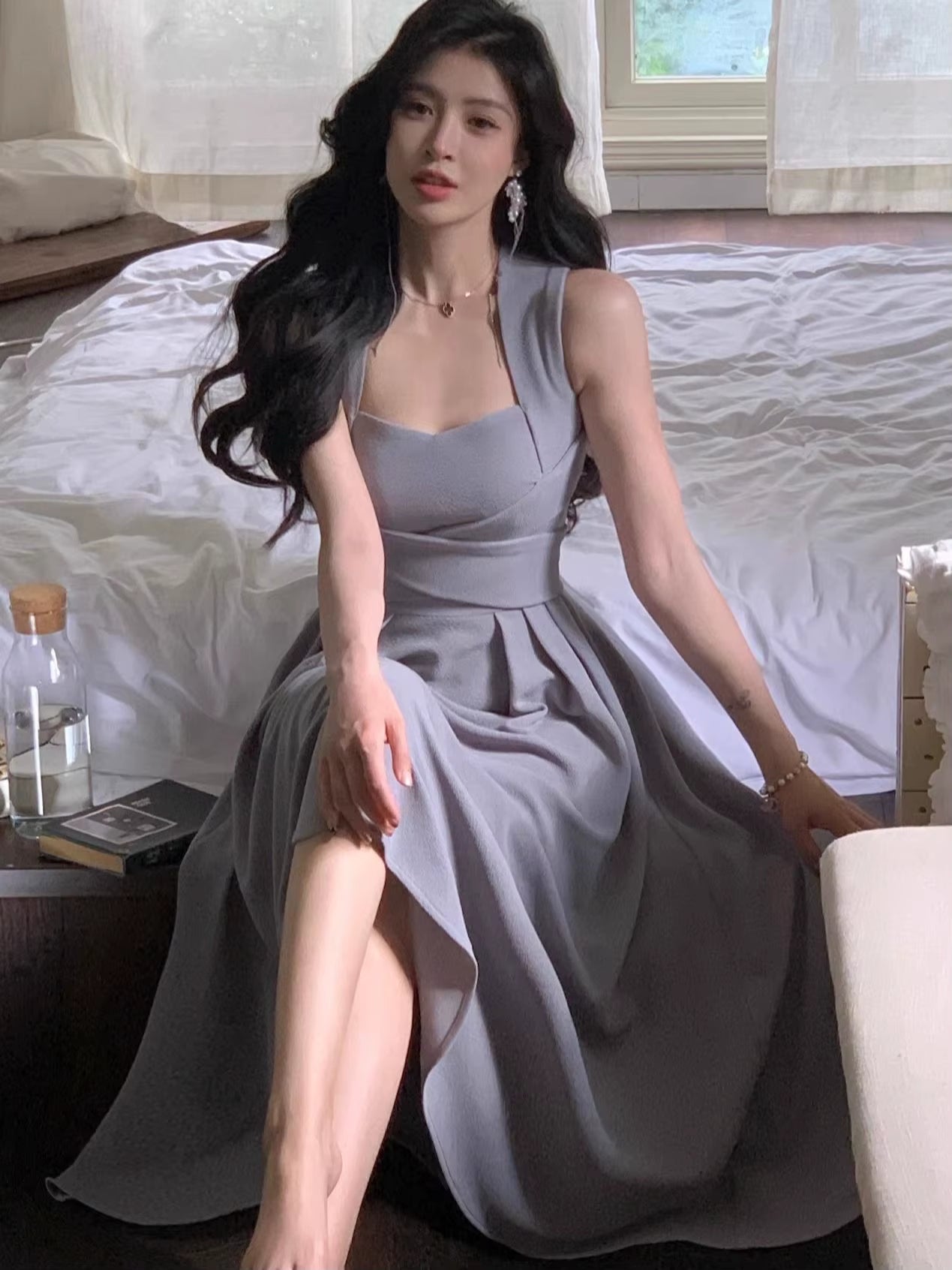 2025 Summer New Elegant Fashion Midi Bandage Slim Dress for Women Lady One Piece Party Clothing Outfits Vestidos